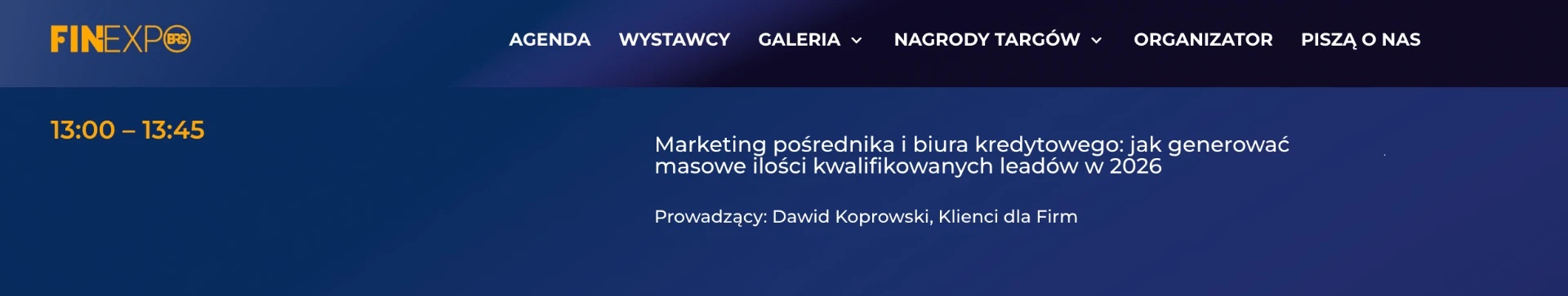 Agenda FinExpo: prelekcja Dawida Koprowskiego, Klienci dla Firm